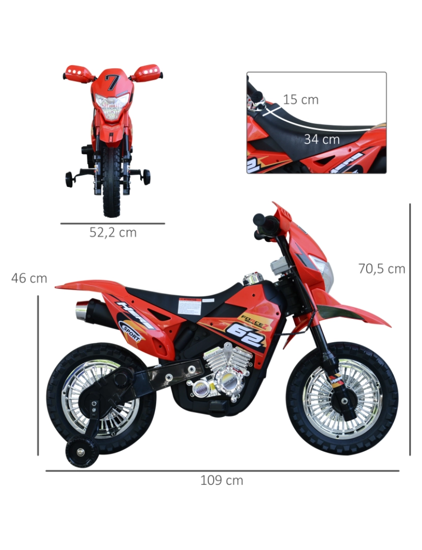 Moto Elétrica para Crianças a partir de 18 Meses 6V com Faróis Buzina 2  Rodas de Equilibrio Velocidade Máx. de 3km/h Motocicleta de Brinquedo  88,5x42,5x49cm Vermelho
