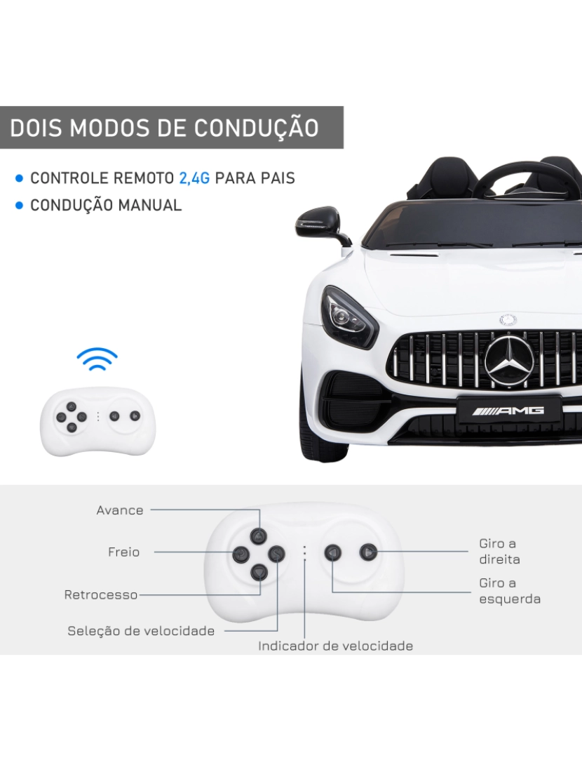 imagem de HOMCOM Mercedes AMG Carro Elétrico Infantil para Crianças acima de 3 anos com Controle Remoto Bateria 12V 4.5AH Carga 40kg 117x74x49cm8