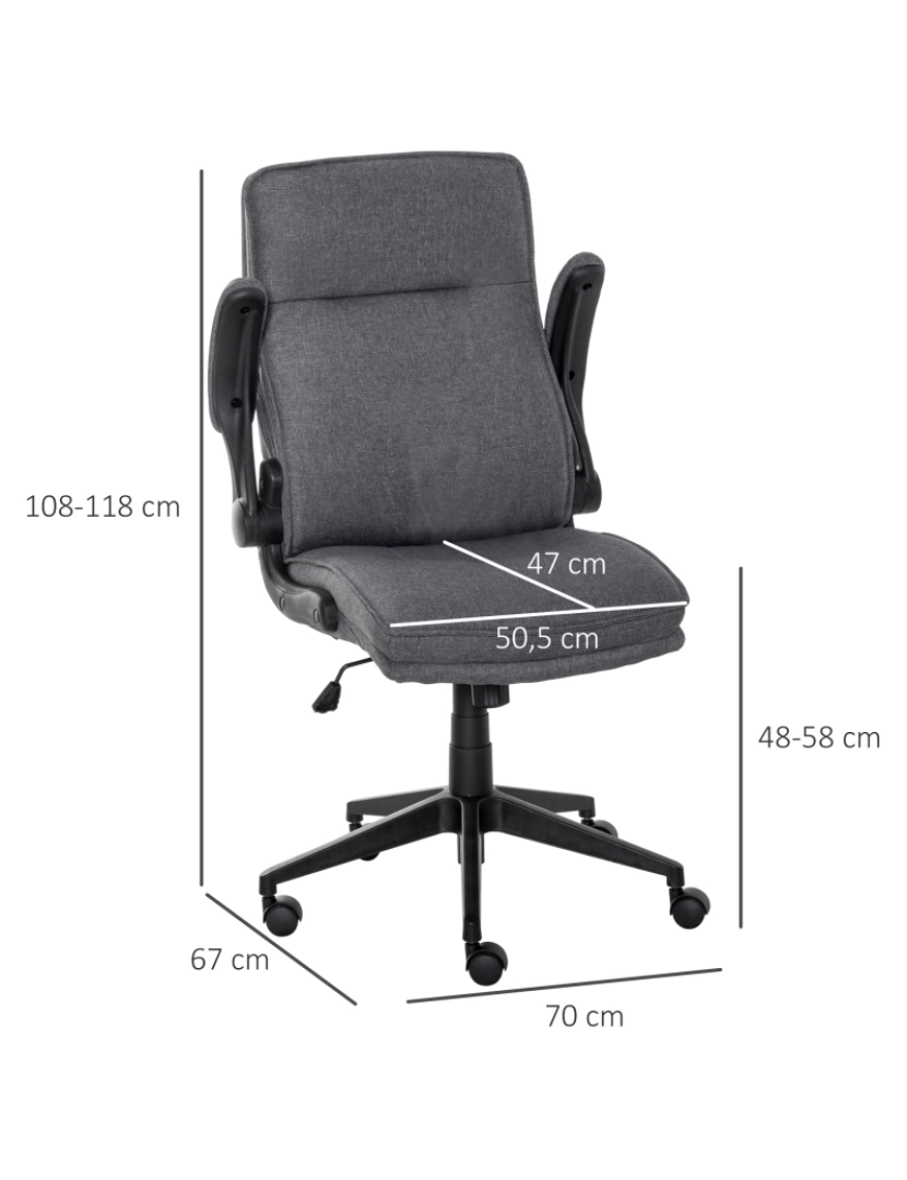 imagem de Vinsetto Cadeira de escritório ergonômica 360 ° giratória com função de inclinação Apoios de braço acolchoados e ajustáveis em altura para casa e escritório 67x70x108-118 cm Cinza3