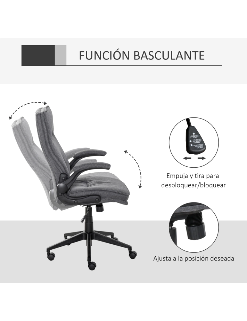 imagem de Vinsetto Cadeira de escritório ergonômica 360 ° giratória com função de inclinação Apoios de braço acolchoados e ajustáveis em altura para casa e escritório 67x70x108-118 cm Cinza5