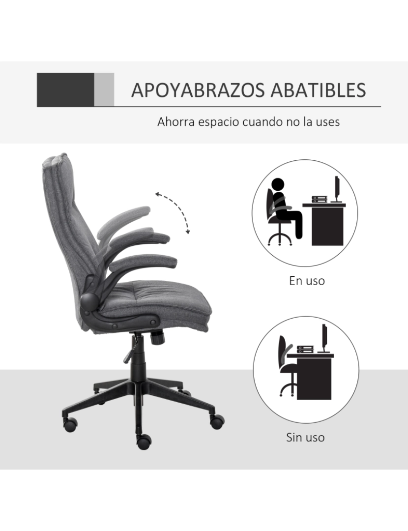imagem de Vinsetto Cadeira de escritório ergonômica 360 ° giratória com função de inclinação Apoios de braço acolchoados e ajustáveis em altura para casa e escritório 67x70x108-118 cm Cinza7
