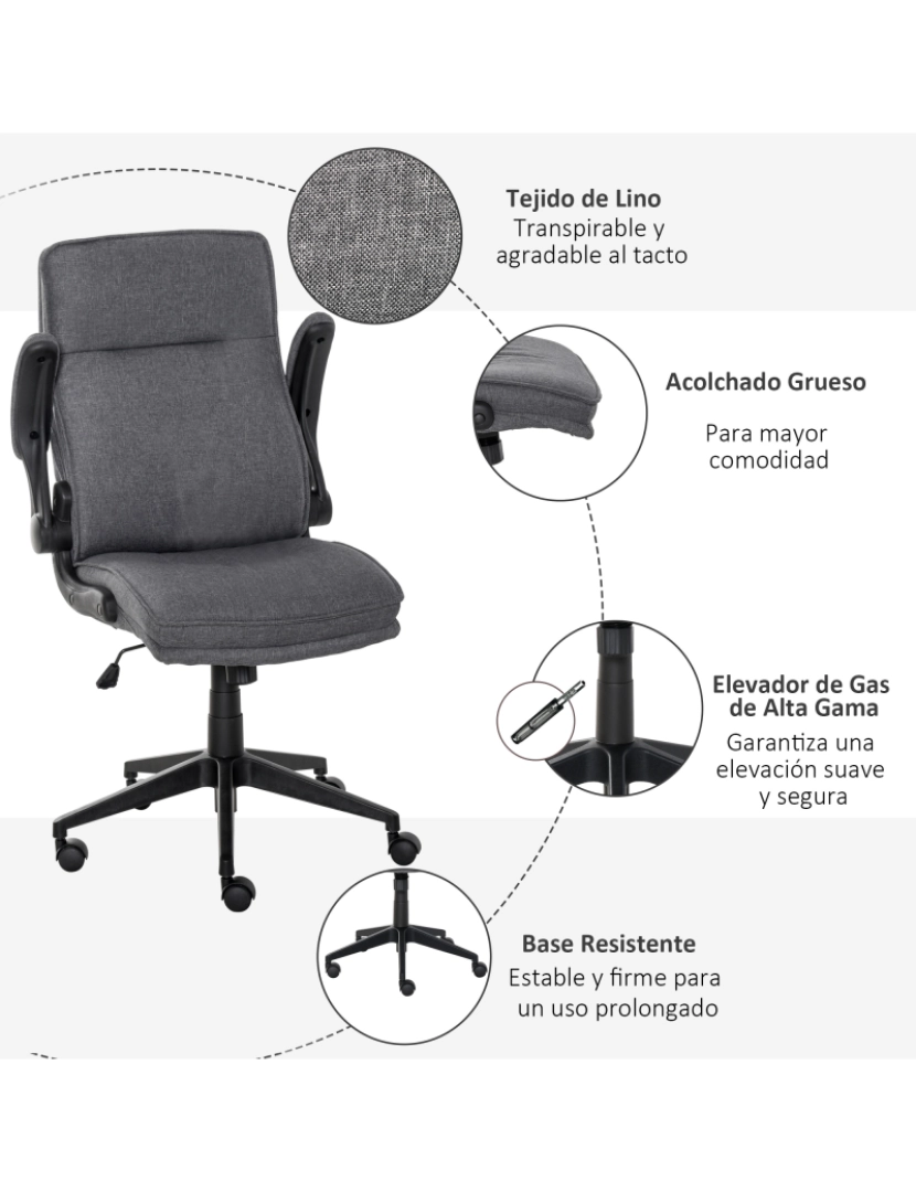 imagem de Vinsetto Cadeira de escritório ergonômica 360 ° giratória com função de inclinação Apoios de braço acolchoados e ajustáveis em altura para casa e escritório 67x70x108-118 cm Cinza8