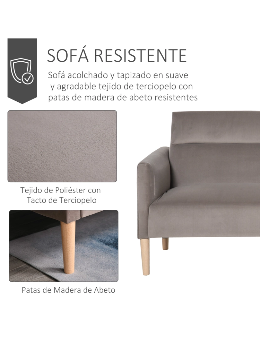 imagem de HOMCOM Sofá-Cama Convertível e Reclinável com Apoios de Braços e 2 Encostos Ajustáveis Separadamente em 3 Posições Aveludado 196x85x82 cm Cinza6