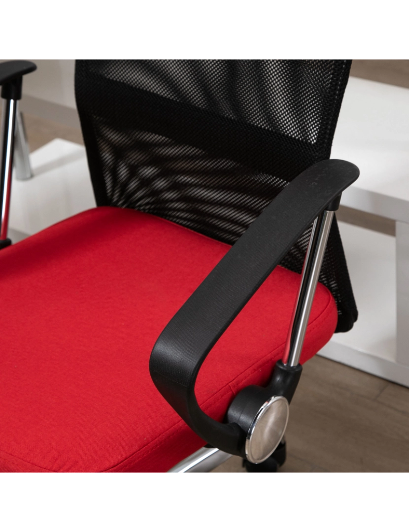 imagem de Vinsetto Cadeira ergonômica basculante e giratório para escritório com assento ajustável em altura, apoios de braço e rodas 57x57x93-103 cm Preto e vermelho4