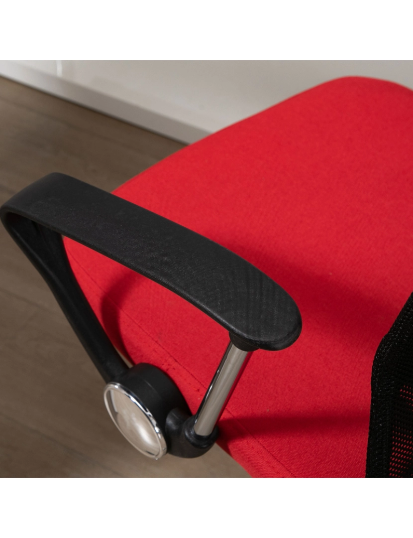 imagem de Vinsetto Cadeira ergonômica basculante e giratório para escritório com assento ajustável em altura, apoios de braço e rodas 57x57x93-103 cm Preto e vermelho5