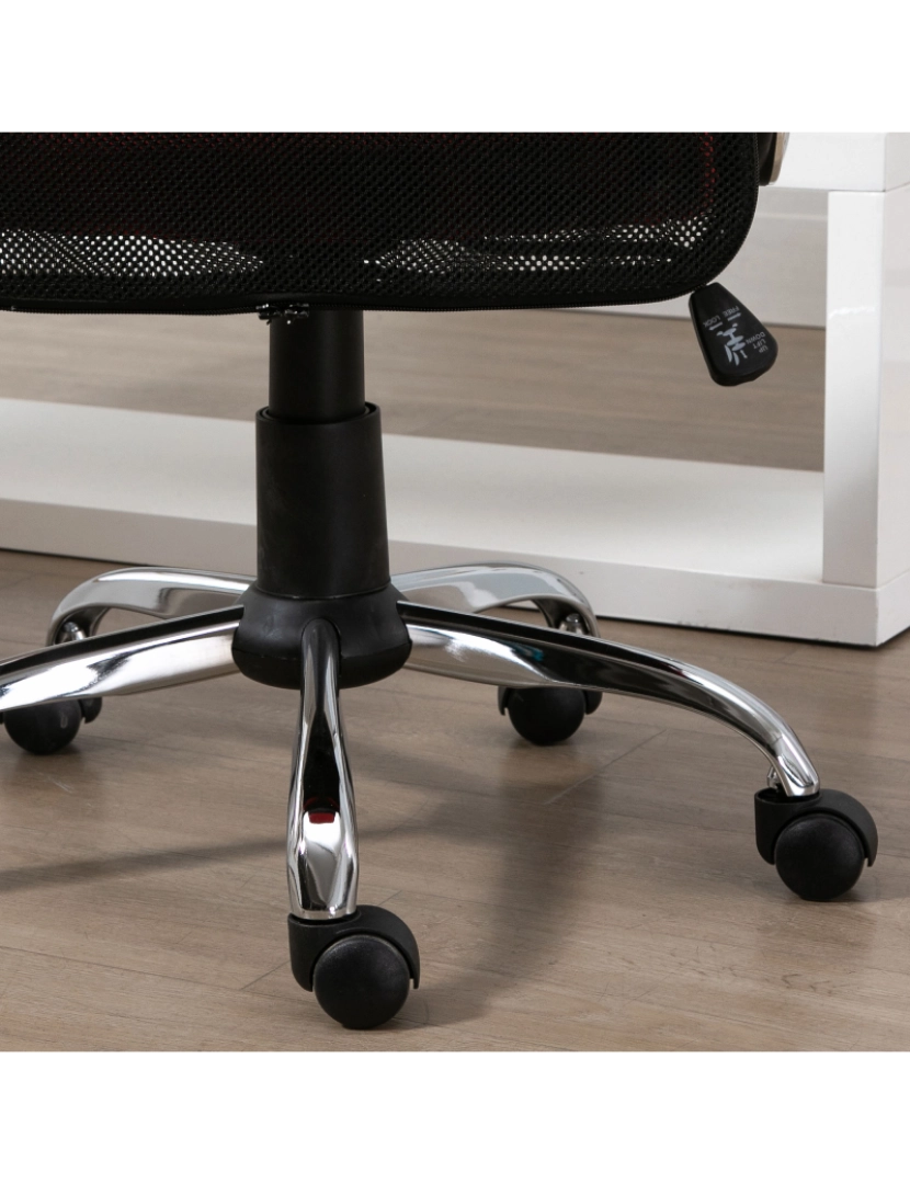 imagem de Vinsetto Cadeira ergonômica basculante e giratório para escritório com assento ajustável em altura, apoios de braço e rodas 57x57x93-103 cm Preto e vermelho6