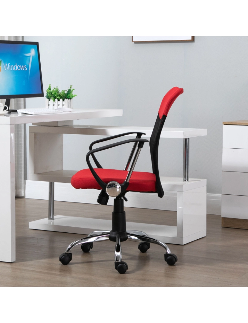 imagem de Vinsetto Cadeira ergonômica basculante e giratório para escritório com assento ajustável em altura, apoios de braço e rodas 57x57x93-103 cm Preto e vermelho7