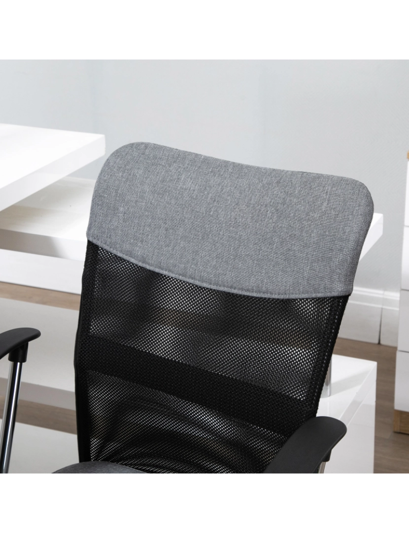 imagem de Vinsetto Cadeira ergonômica giratória de escritório com assento ajustável em altura, apoios de braço e rodas 57x57x93-103 cm Preto e cinza4