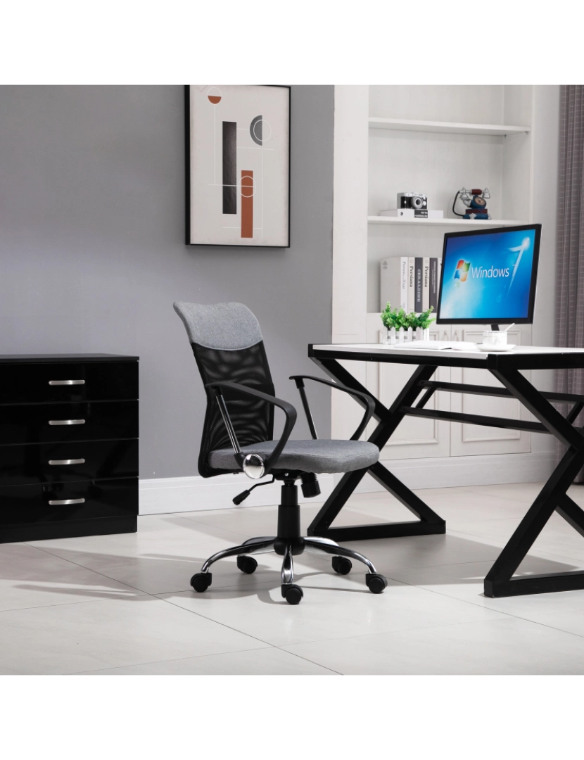 imagem de Vinsetto Cadeira ergonômica giratória de escritório com assento ajustável em altura, apoios de braço e rodas 57x57x93-103 cm Preto e cinza7