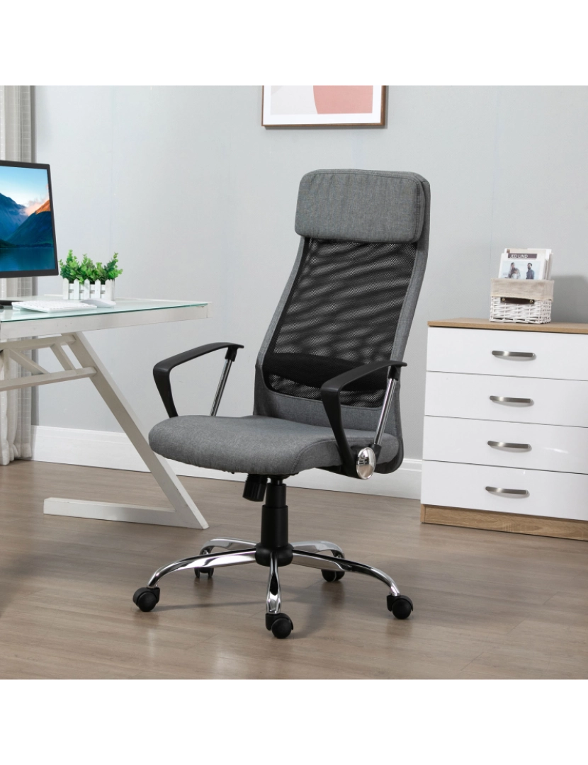 imagem de Vinsetto Cadeira de escritório ergonômica giratória e basculante com altura de assento ajustável 62x62x118-128 cm Cinza2