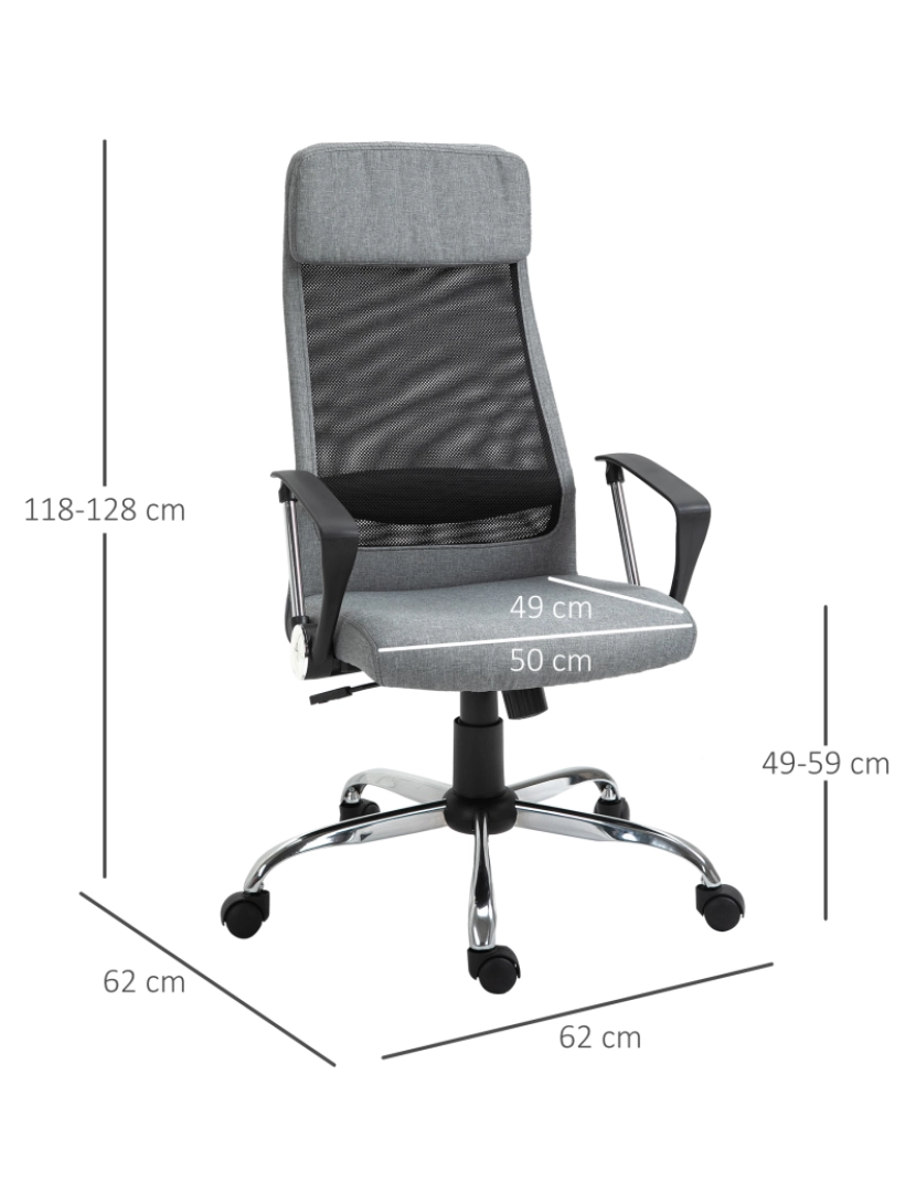 imagem de Vinsetto Cadeira de escritório ergonômica giratória e basculante com altura de assento ajustável 62x62x118-128 cm Cinza3