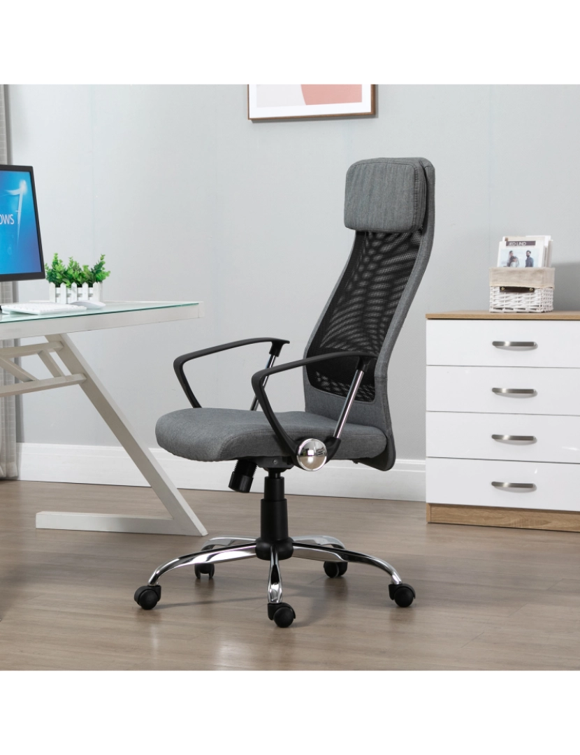 imagem de Vinsetto Cadeira de escritório ergonômica giratória e basculante com altura de assento ajustável 62x62x118-128 cm Cinza7