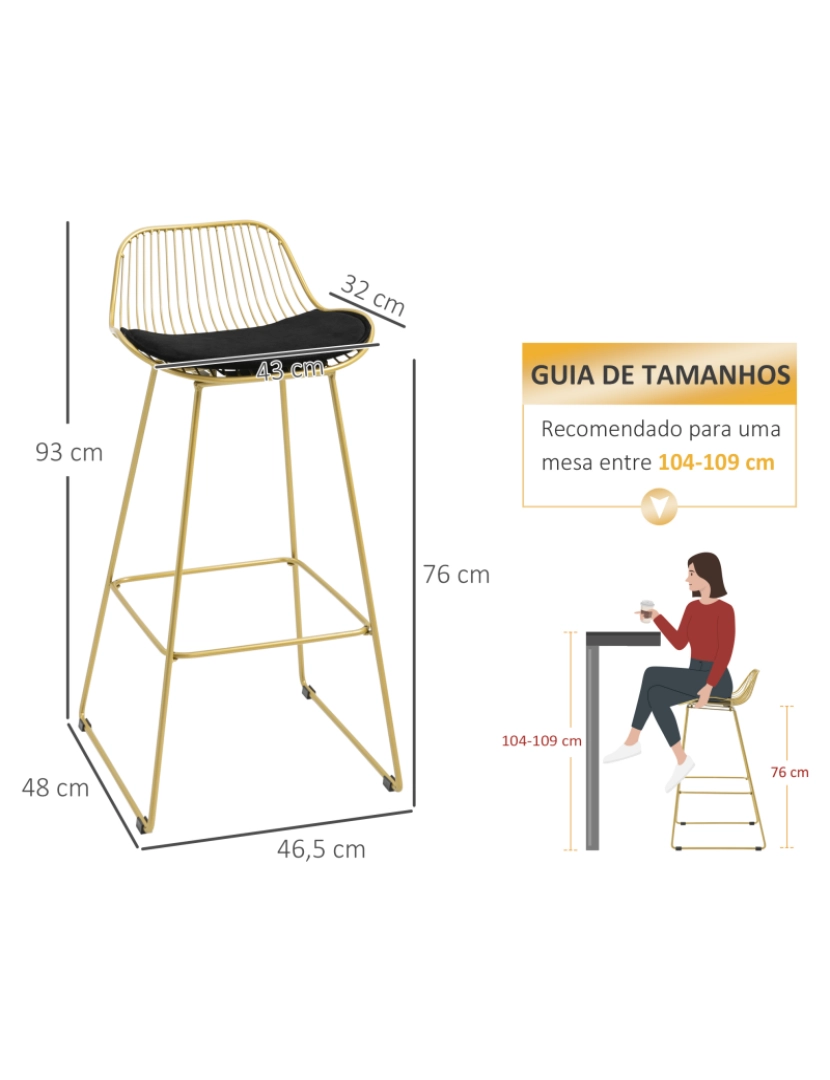 imagem de Bancos Altos 46,5x48x93cm cor dourado e preto 835-971V00GD3