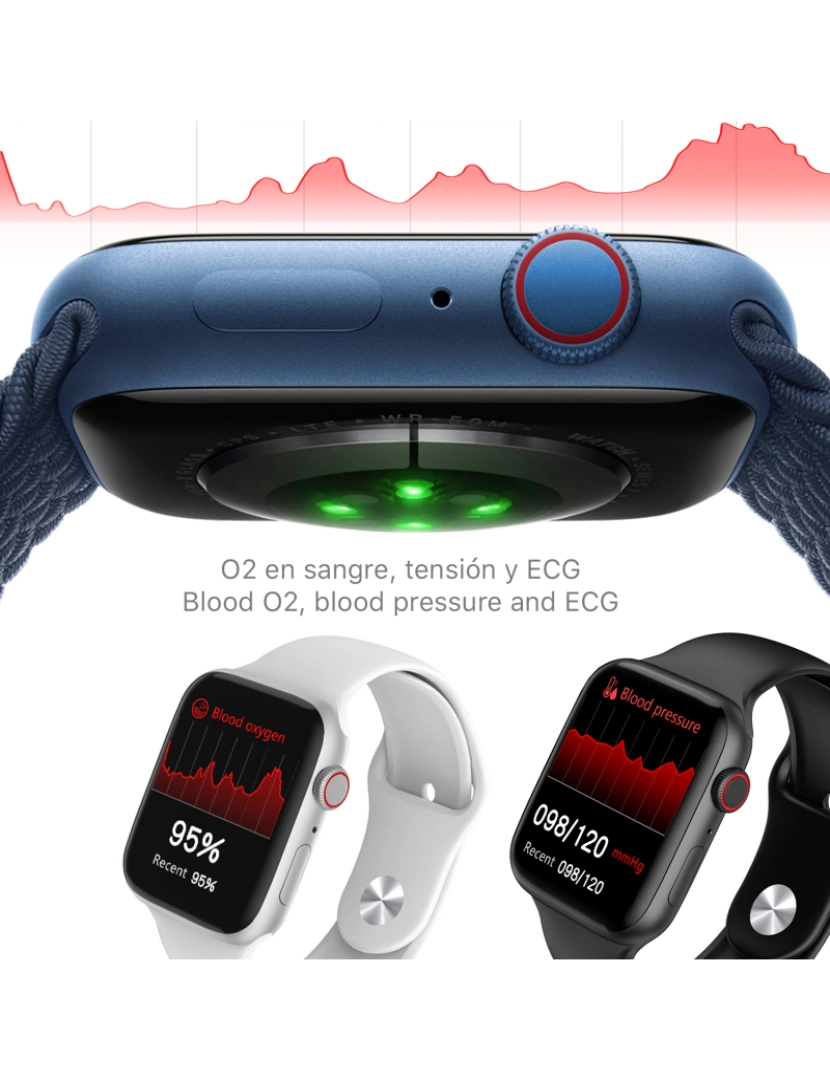imagem de DAM. Smartwatch W38 Pro com tela 1.9, monitor cardíaco, pressão arterial e O2. carregamento sem fio. Coroa multifuncional inteligente.6