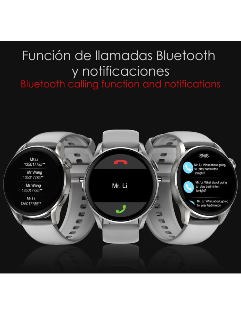 imagem de DAM. Smartwatch DT3 com notificações, tela dividida, modos multiesportivos e monitor cardíaco.4