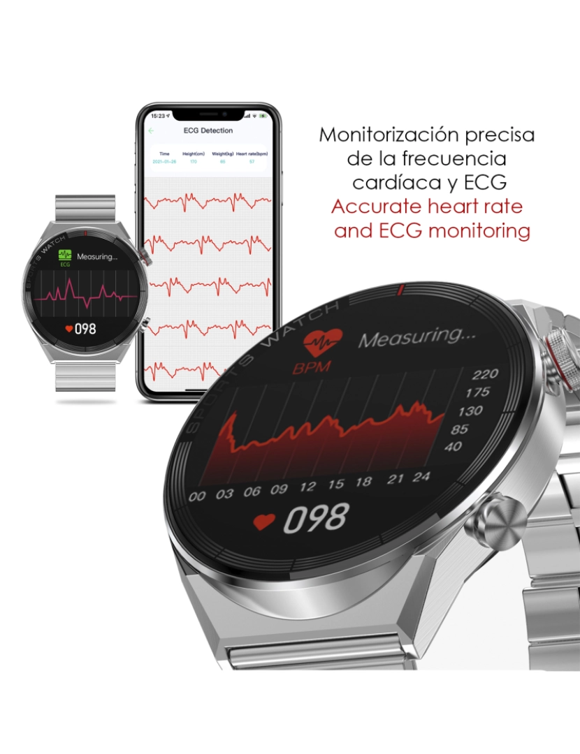 imagem de DAM. Smartwatch DT3 Mate com notificações, tela dividida, modos multiesportivos e monitor cardíaco. Pulseira de couro.2