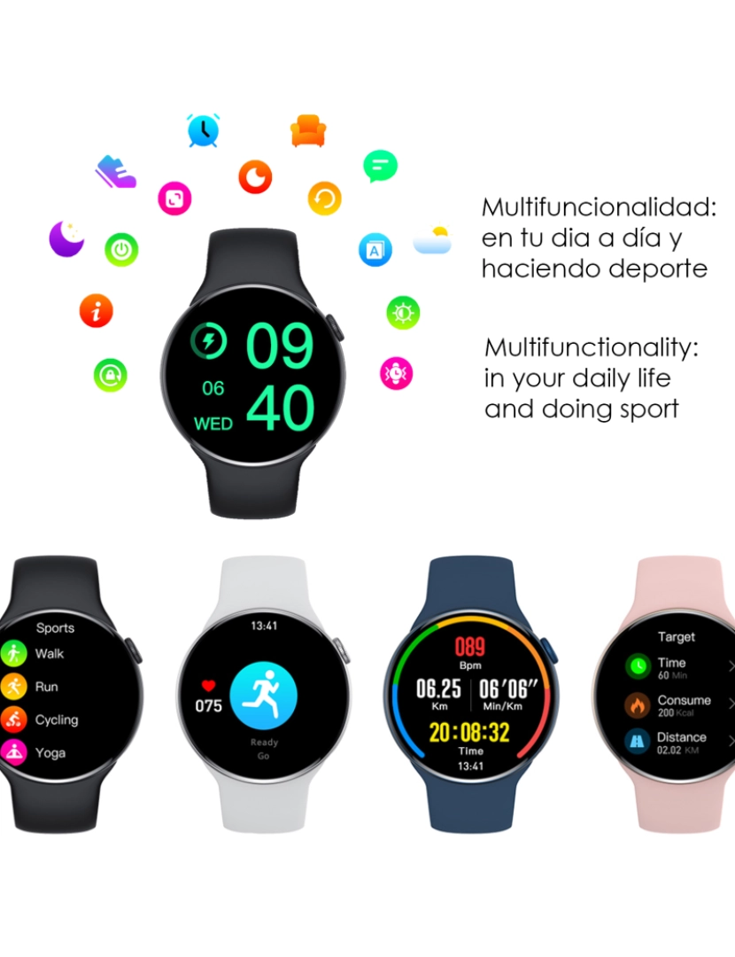 imagem de DAM. Smartwatch Watch8Pro com modo multisport, termômetro, O2 no sangue, pressão arterial, ECG.6