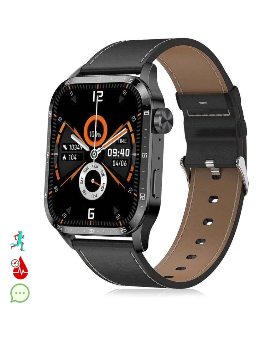 DAM - DAM. Smartwatch GT4 com tela 1.9, coroa giratória multifuncional, pressão arterial, ECG e notificações. Pulseira de couro.