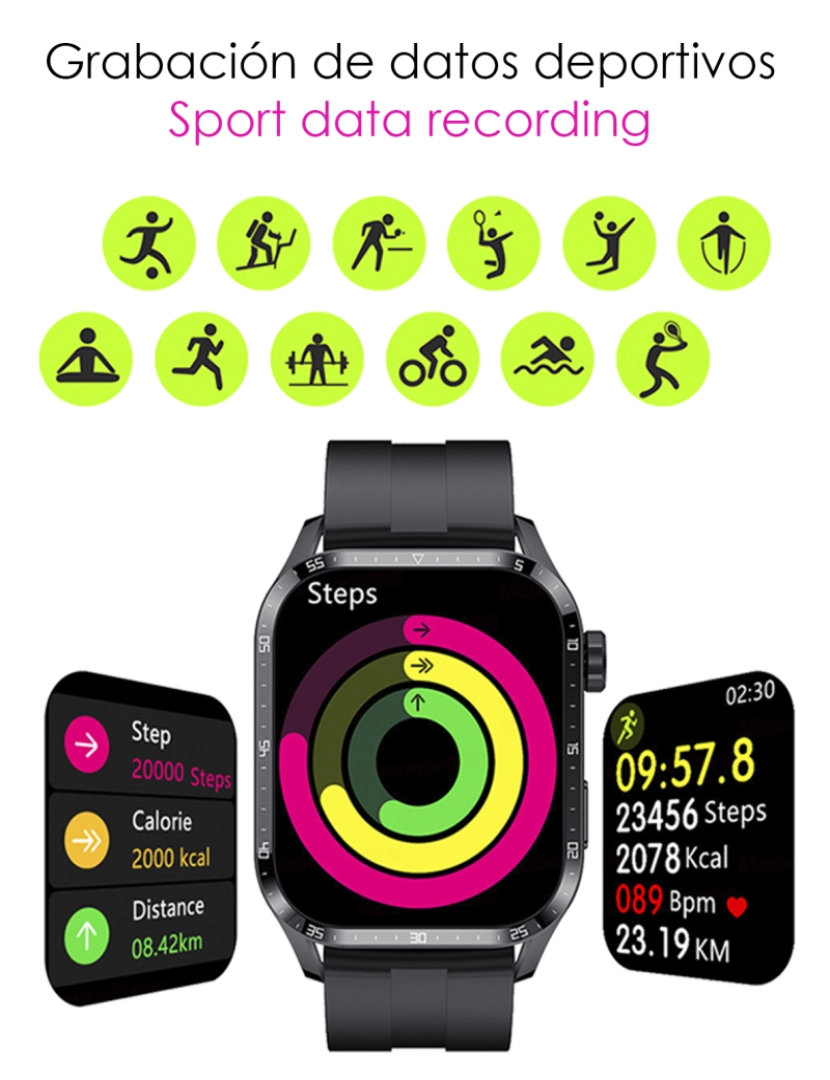 imagem de DAM. Smartwatch GT4 com tela 1.9, coroa giratória multifuncional, pressão arterial, ECG e notificações. Pulseira de couro.4
