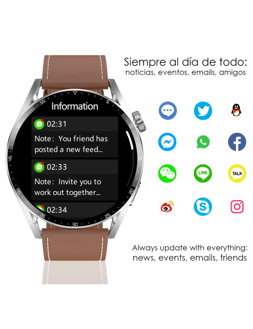 imagem de DAM. Smartwatch GT3 Pro com mais de 100 modos esportivos, acesso a Siri, monitor de pressão arterial, ECG e notificações. Pulseira de couro.3