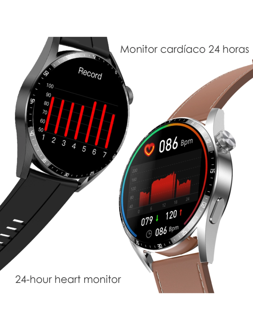 imagem de DAM. Smartwatch GT3 Pro com mais de 100 modos esportivos, acesso a Siri, monitor de pressão arterial, ECG e notificações. Pulseira de couro.5