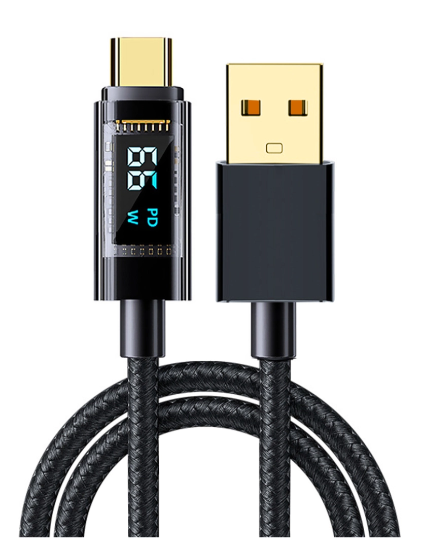 DAM - DAM. Cabo USB 2.0 para USB-C de 66W/6A, carregamento rápido, visor digital, 1,2 metros.