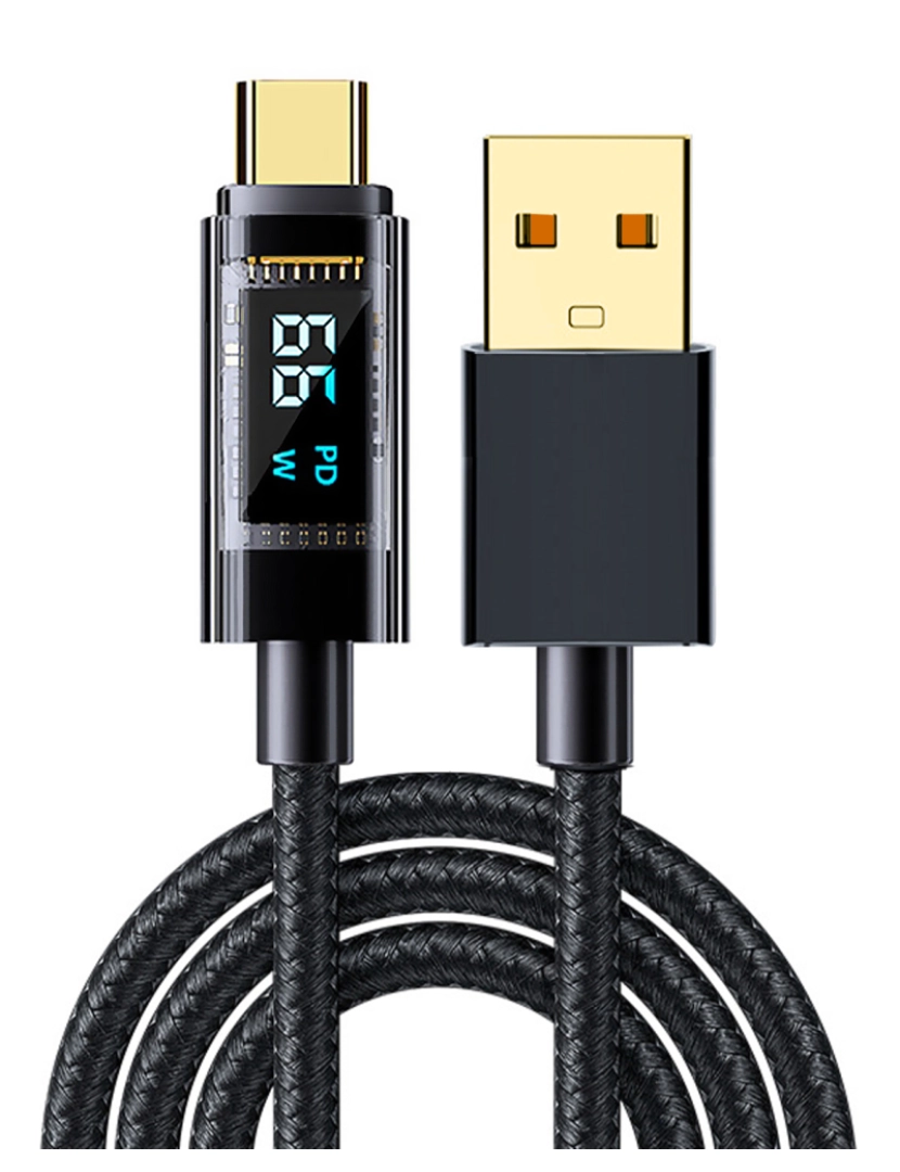 DAM - DAM. Cabo USB 2.0 para USB-C de 66W/6A, carregamento rápido, visor digital, 2 metros.