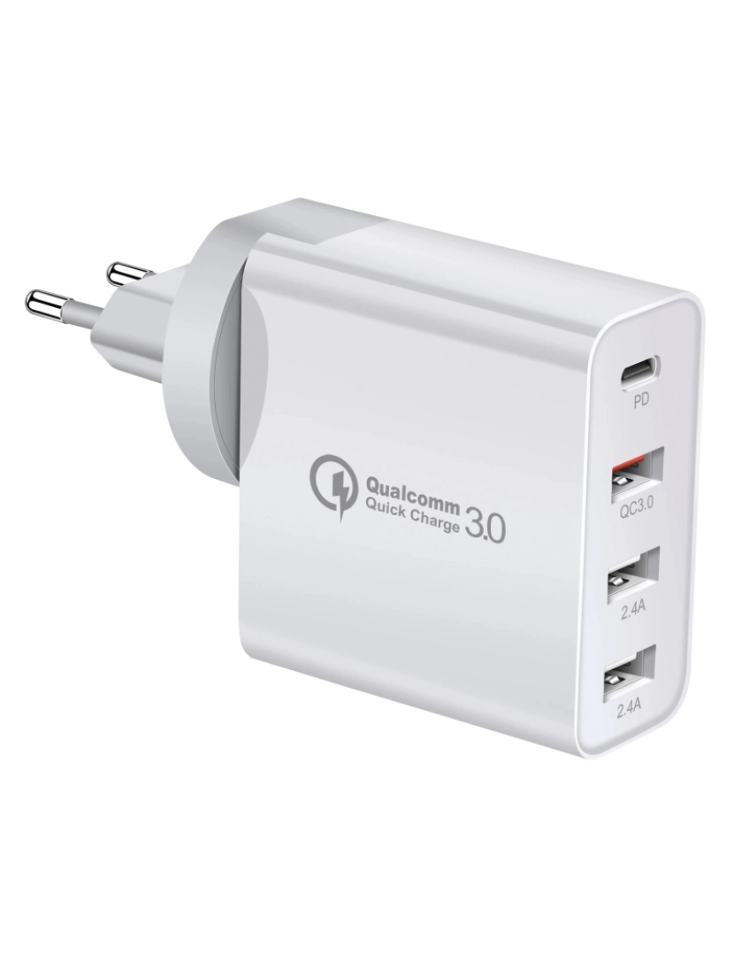 imagem de DAM. Carregador USB PD48W. Saídas PD30W+QC3.0 18W+2.4A. Plugue: EUA/UE1