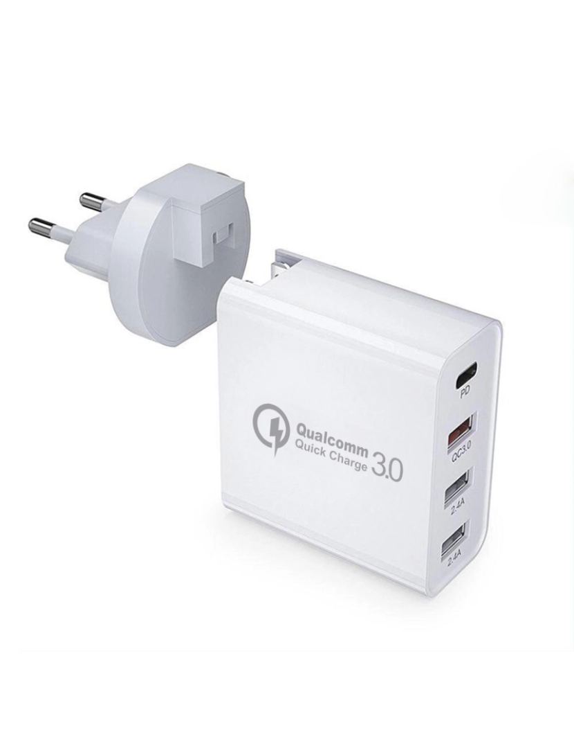 imagem de DAM. Carregador USB PD48W. Saídas PD30W+QC3.0 18W+2.4A. Plugue: EUA/UE4