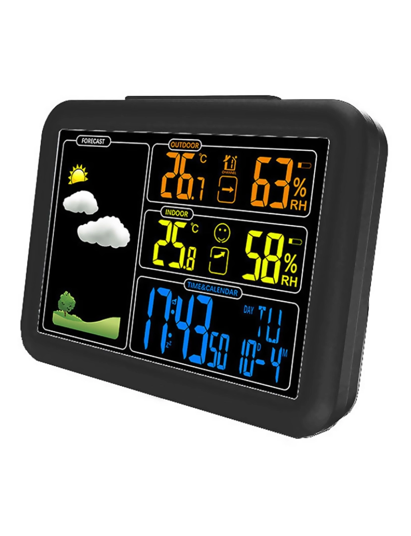 imagem de DAM. Estação meteorológica colorida automática de alta precisão com barômetro higrômetro. Temperatura e humidade interior e exterior. Inclui transmissor externo.1