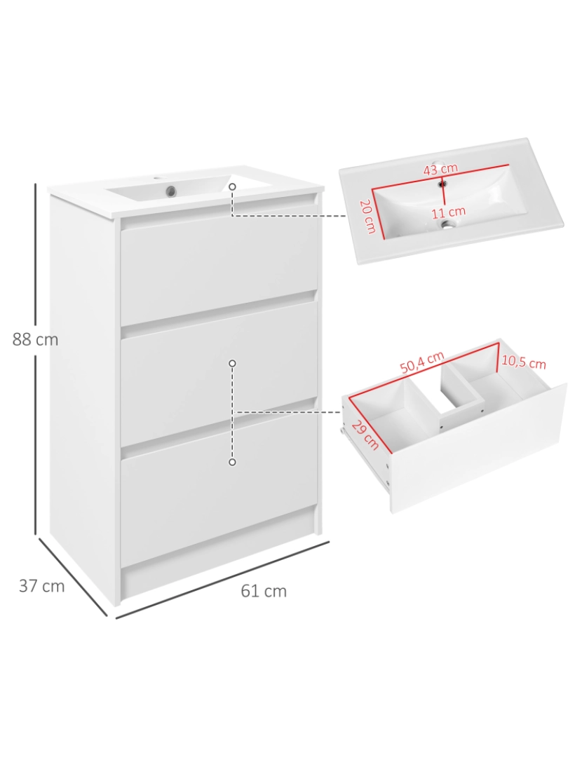 imagem de Móvel Casa de Banho 61x37x88cm cor branco de alto brilho 834-531V00WT3