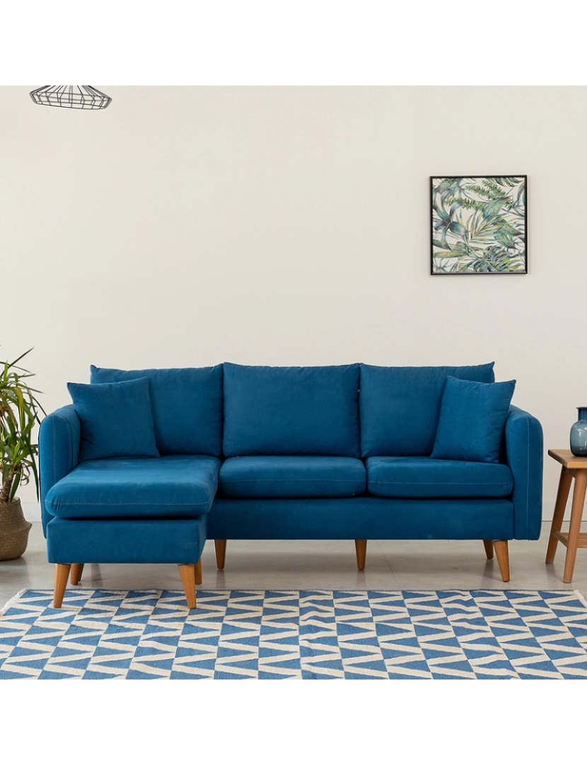 ASR - Sofá Chaise Longue Esquerda Sofia Azul Escuro