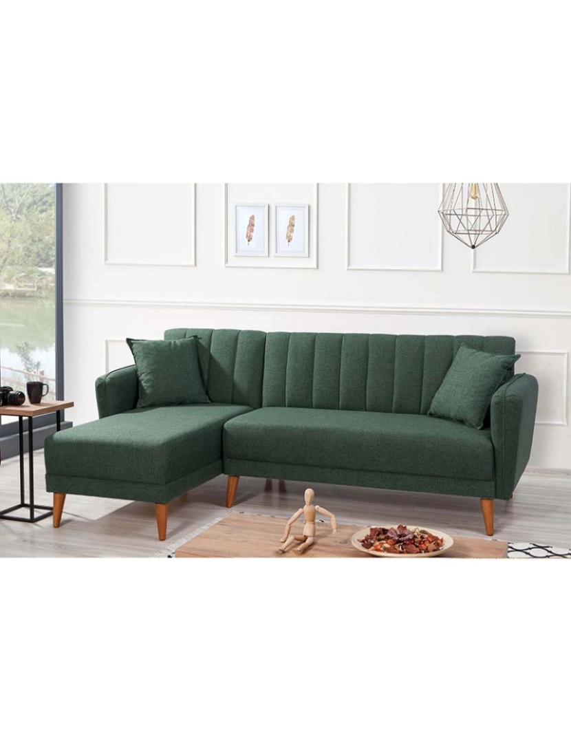 ASR - Sofá com Chaise Longue Esquerda Aqua Verde Escuro