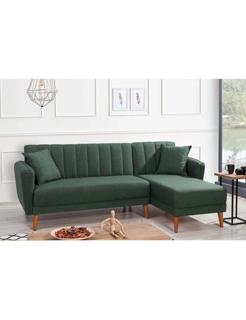 ASR - Sofá-Cama Chaiselongue Direita Aqua Verde Escuro