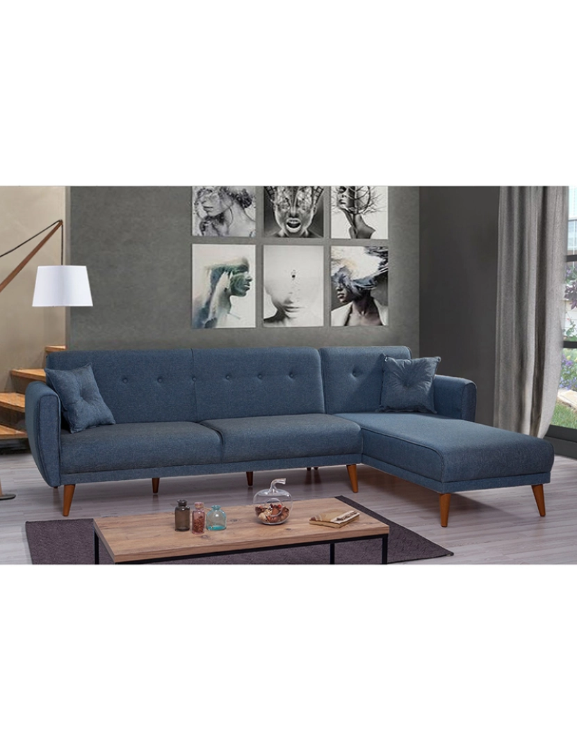 ASR - Sofá-Cama Chaiselongue Direita Aria Azul Escuro