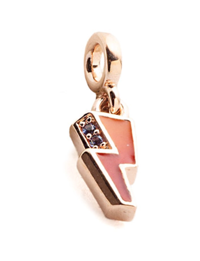 Pandora - Mini Pendente Lightning banhado a ouro rosa 14K com cristal azul estelar, sombreamento de esmalte vermelho a laranja