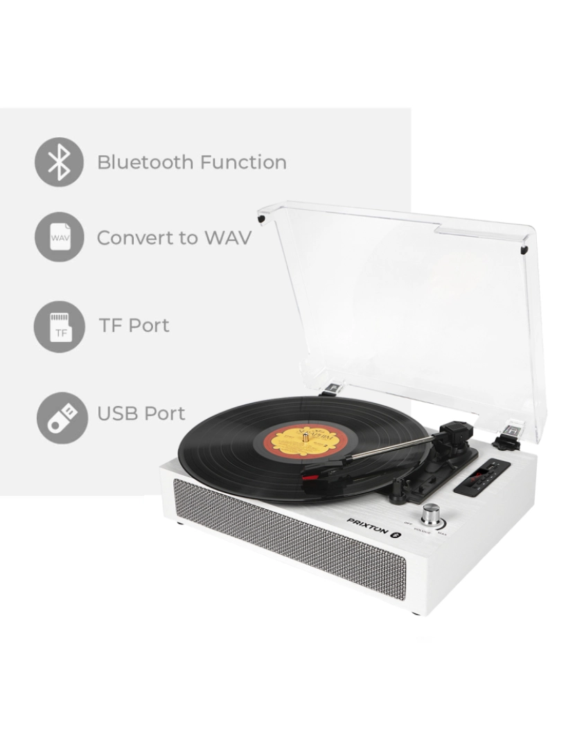 imagem de Gira-Discos Studio Deluxe PRIXTON | Bluetooth | Reprodutor e Conversor de vinil | Retro-vintagem | Rádio FM | Branco2