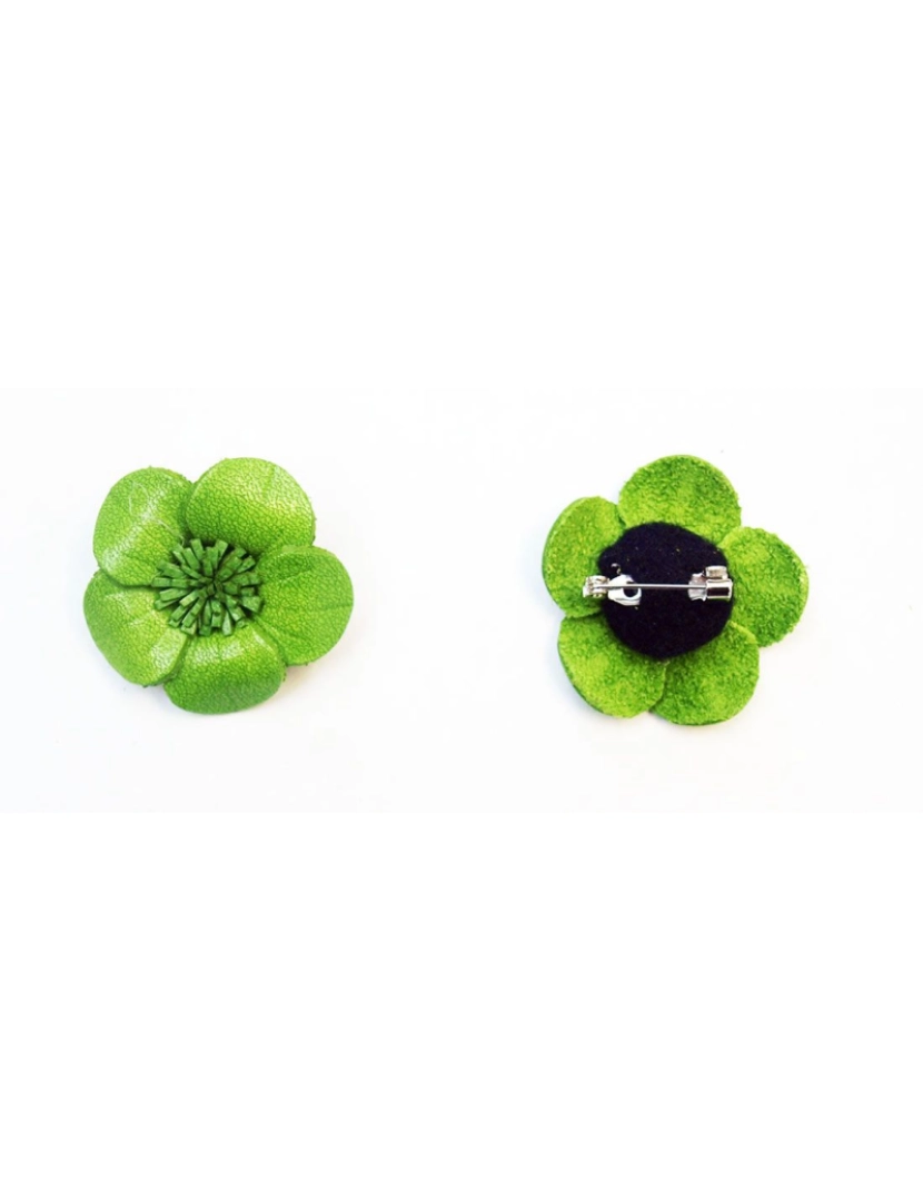 Bijoucolor - Broche de couro forma flor cor verde