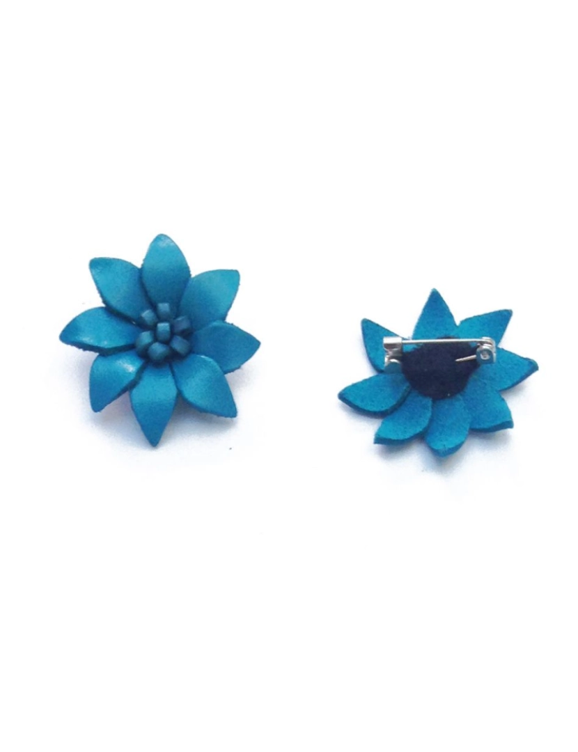 Bijoucolor - Broche de flor de couro azul claro pequeno