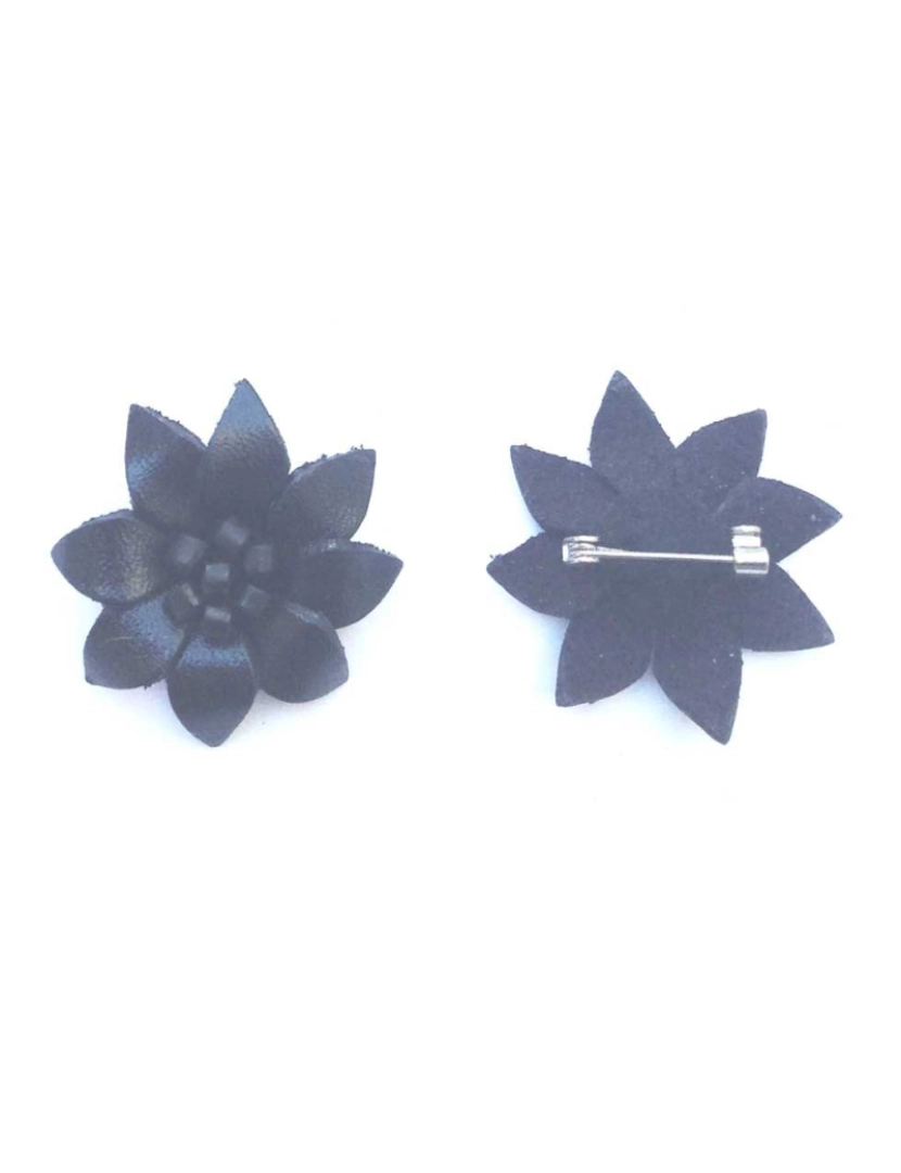 Bijoucolor - Broche de flor de couro preto pequeno