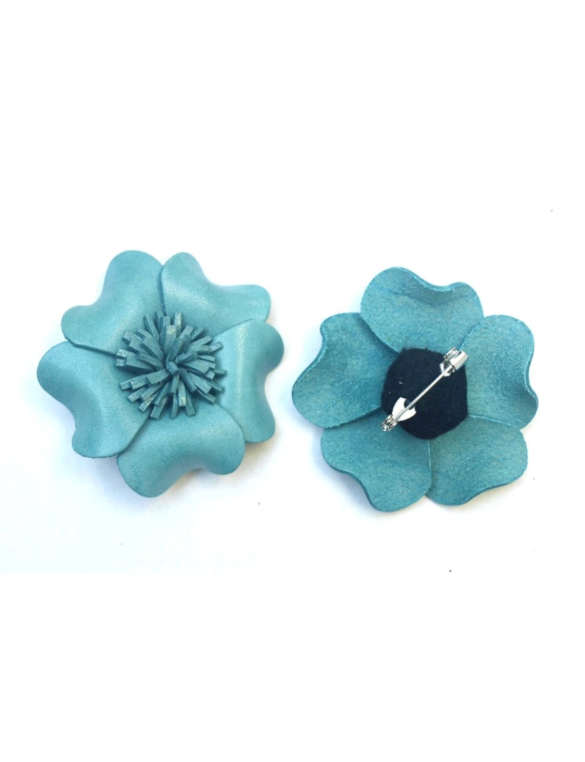 Bijoucolor - Broche de couro forma flor cor azul