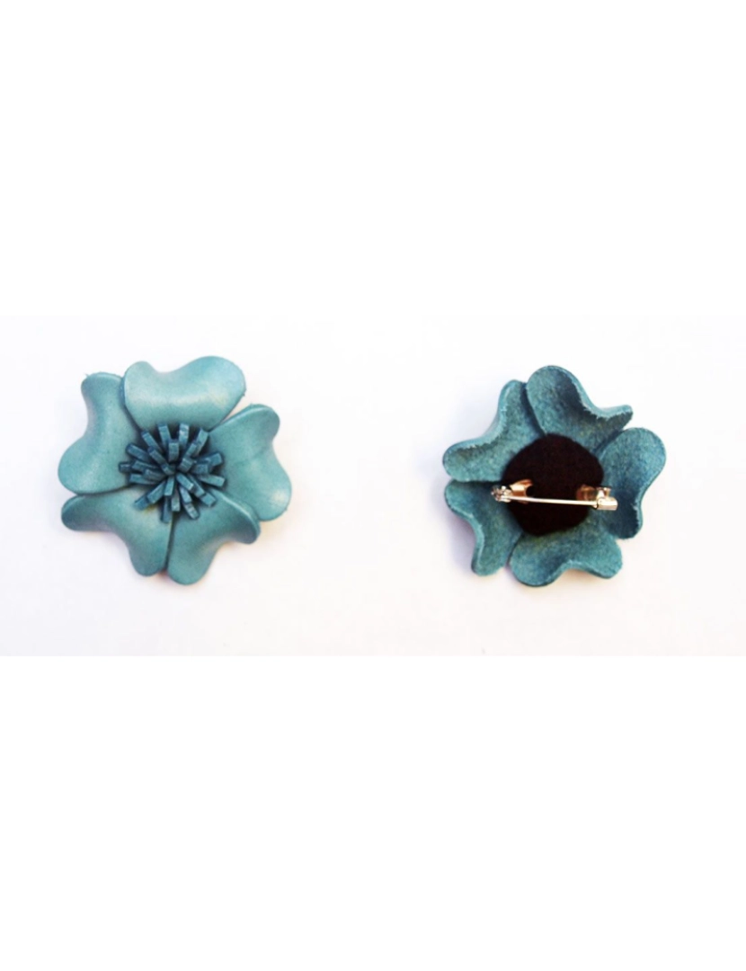 imagem de Broche de couro forma flor cor azul2