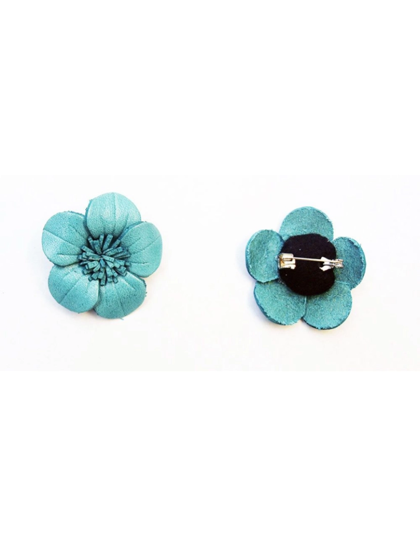 Bijoucolor - Broche de couro em forma de flor azul turquesa