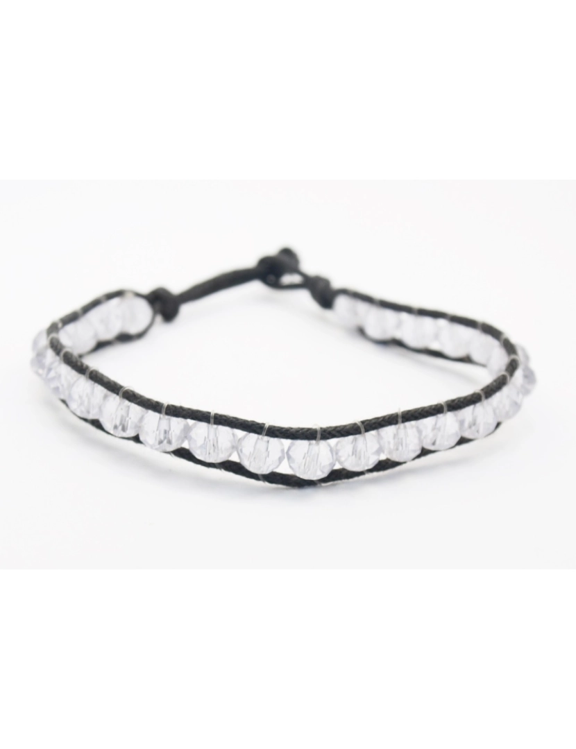 Bijoucolor - Contas de cristal branco e pulseira de fio de algodão preto