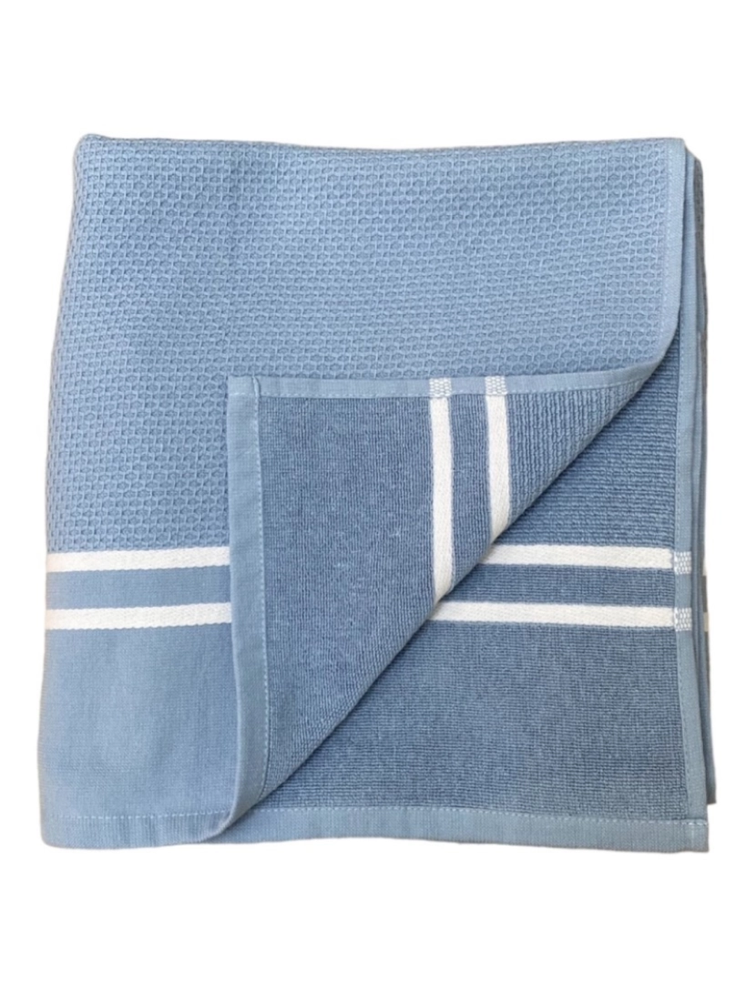 imagem de Fouta forrada com tecido turco Waffle Gris bleu 90x170 355g/m²3