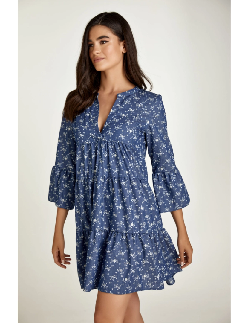 imagem de Indigo Floral A linha vestido com mangas de sino3