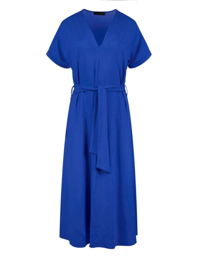 Conquista - Royal Blue Jersey Belted Midi vestido