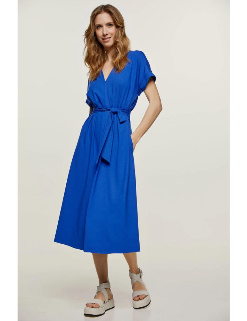 imagem de Royal Blue Jersey Belted Midi vestido2