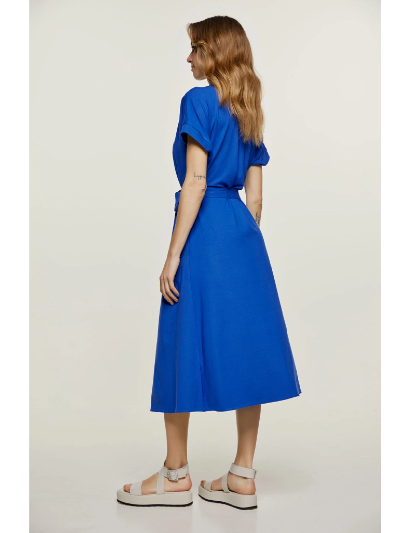 imagem de Royal Blue Jersey Belted Midi vestido3