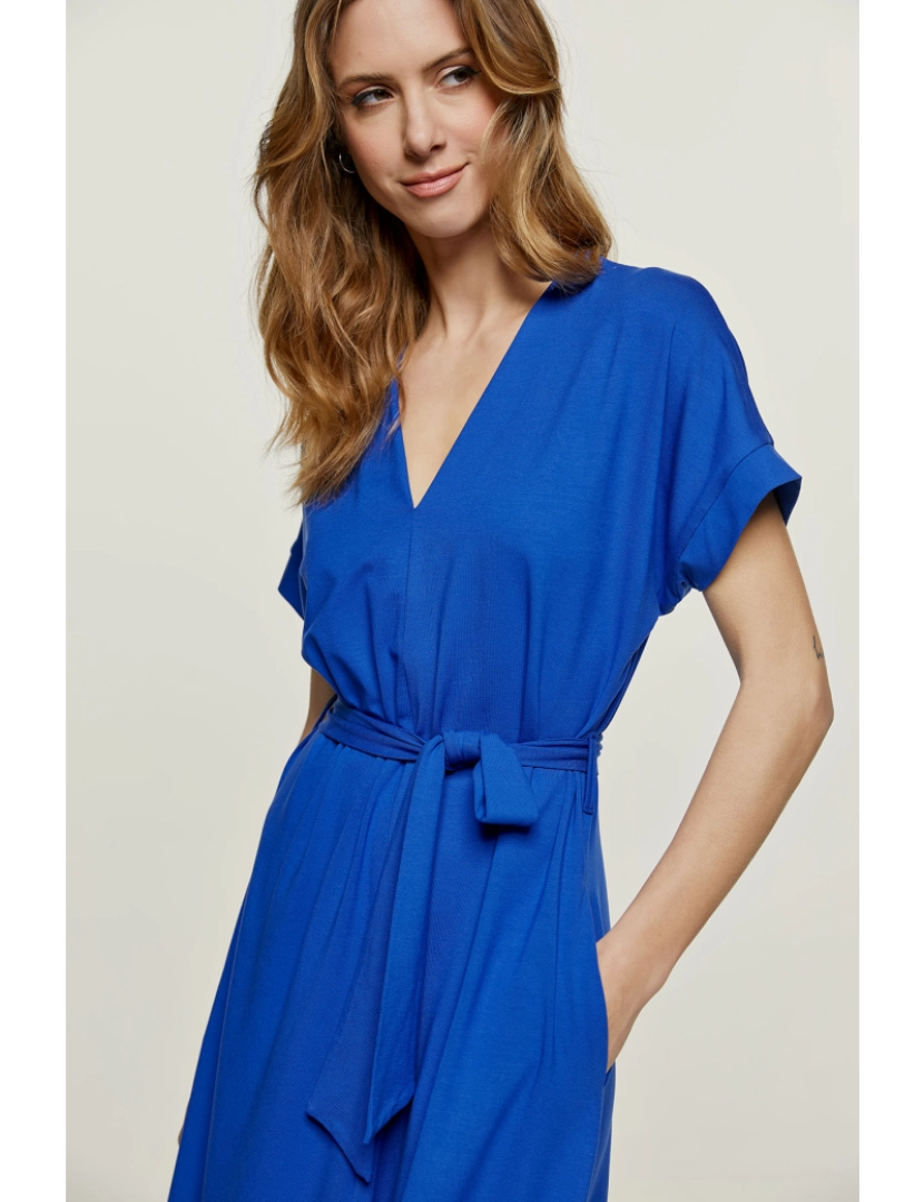 imagem de Royal Blue Jersey Belted Midi vestido4